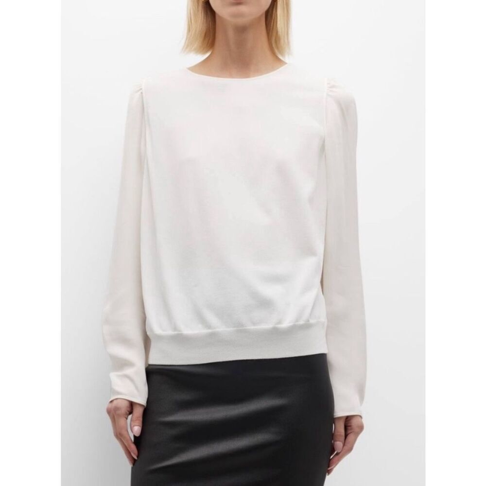 Theoryโsilk combo puff sleeve blouse ivory size small